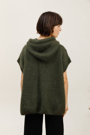 Mohair and wool hooded poncho with exposed seams