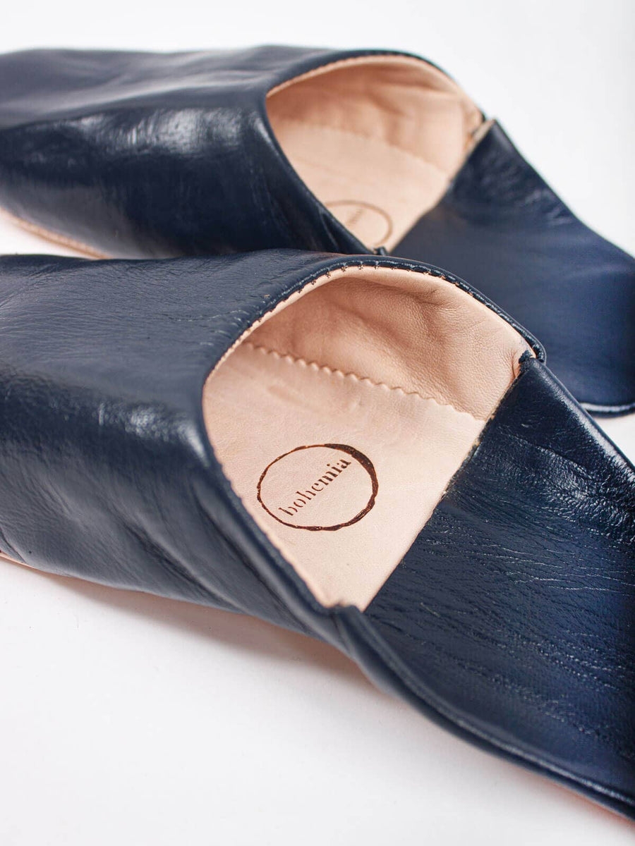 Moroccan Men's Babouche Slippers, Indigo
