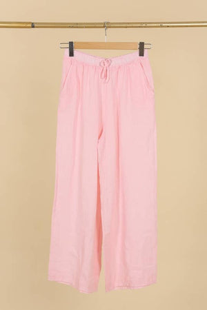 WIDE-LEG PANTS WITH ELASTIC WAIST AND POCKETS 100% LINEN