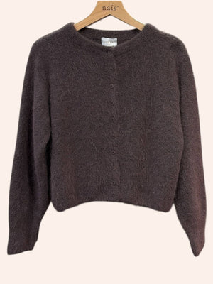 Buttoned round-neck angora cardigan with long sleeves