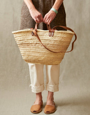 FRENCH BASKET large with double leather handles, market basket