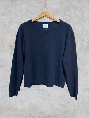 Short-sleeve round neck sweater in 100% extrafine merino wool