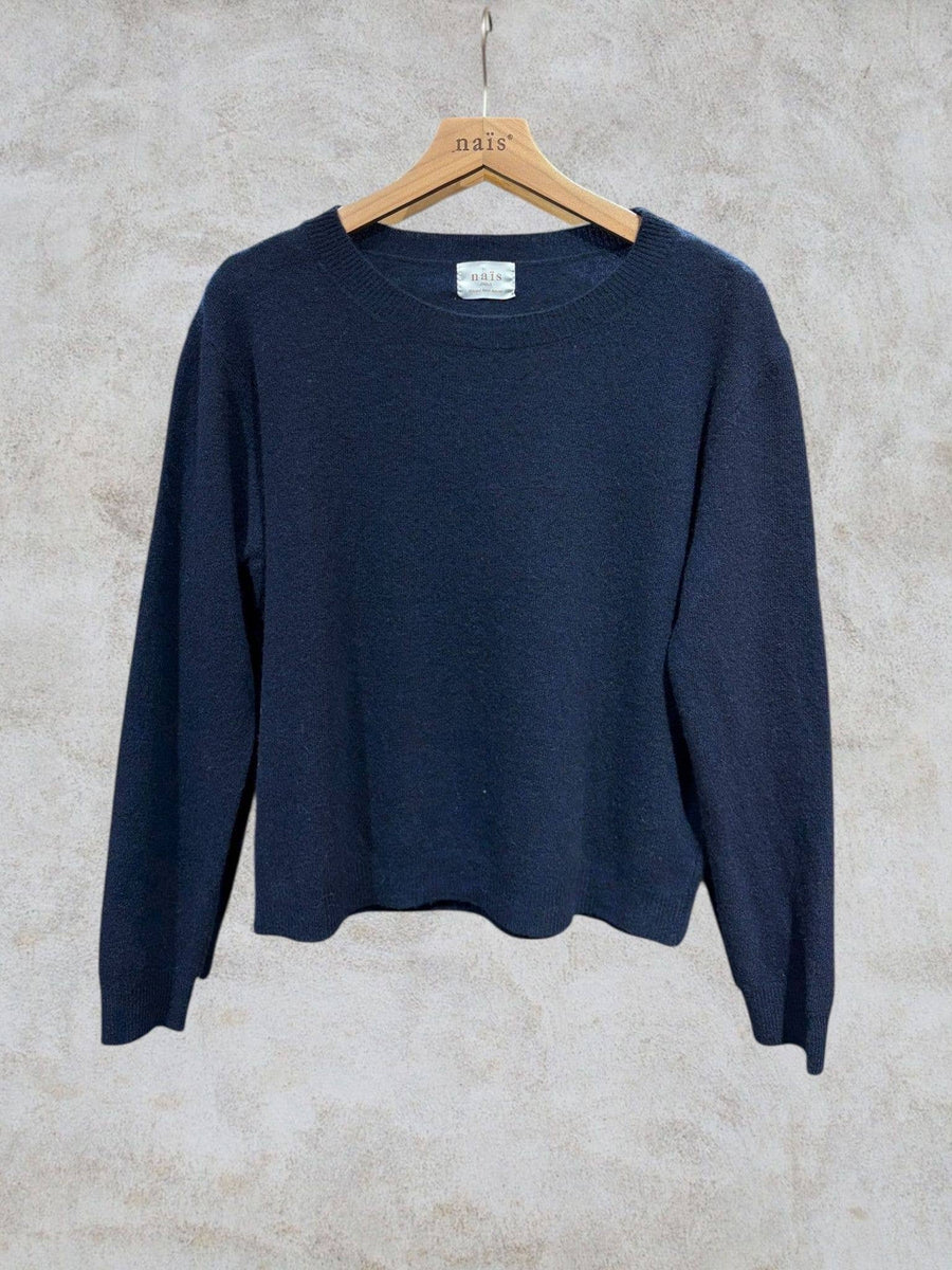Short-sleeve round neck sweater in 100% extrafine merino wool