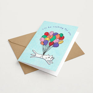 Encouragement Balloon Cat Greeting Card Quirky Feline Design