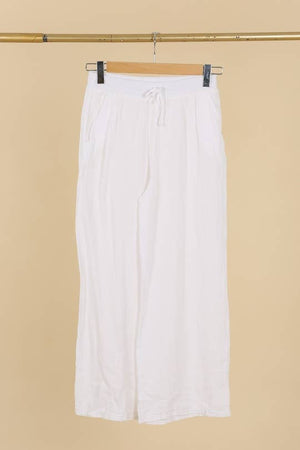 WIDE-LEG PANTS WITH ELASTIC WAIST AND POCKETS 100% LINEN