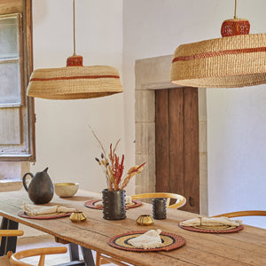 Deeply Pendant Lamp | Handwoven Straw Lighting with Colour Accents