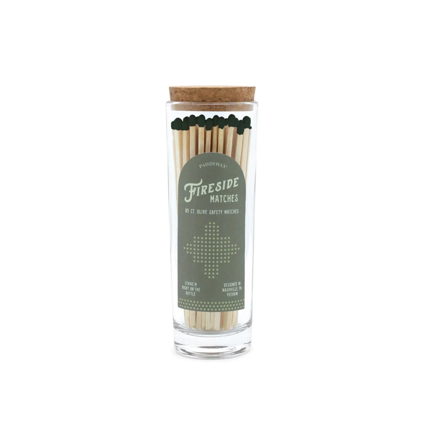 Fireside Safety Matches in Glass Bottle, Olive