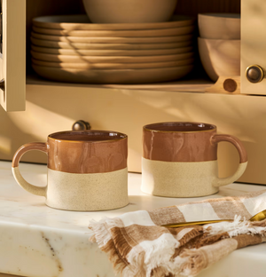 Terracotta Half Glazed Mug, Set 2