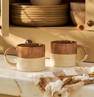 Terracotta Half Glazed Mug, Set 2