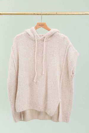 Mohair and wool hooded poncho with exposed seams
