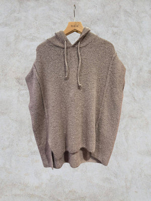 Mohair and wool hooded poncho with exposed seams