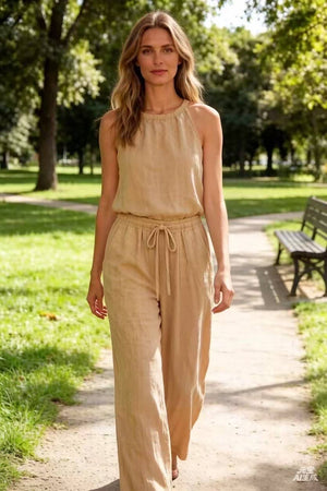 100% linen trousers REF. 30132: Fuchsia / Unique