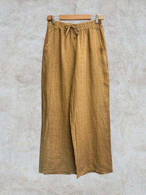 WIDE-LEG PANTS WITH ELASTIC WAIST AND POCKETS 100% LINEN