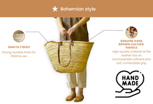 FRENCH BASKET large with double leather handles, market basket