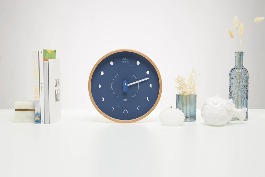 Moon clock | dark blue wooden moon phase