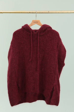 Mohair and wool hooded poncho with exposed seams
