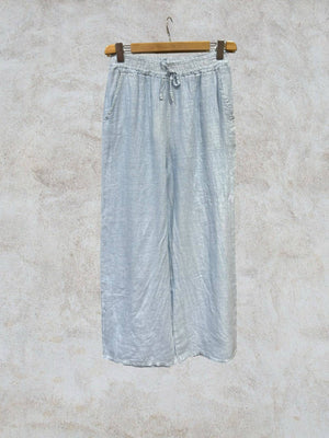 WIDE-LEG PANTS WITH ELASTIC WAIST AND POCKETS 100% LINEN