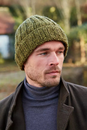 Shetland Roll Back Beanie, Moss