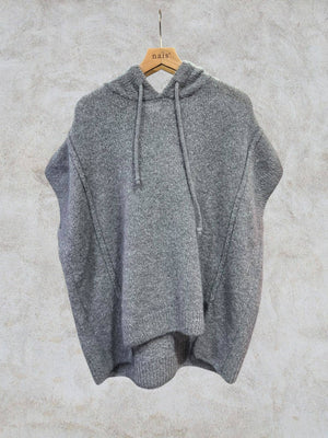 Mohair and wool hooded poncho with exposed seams