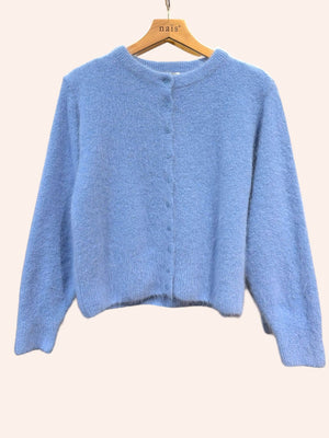 Buttoned round-neck angora cardigan with long sleeves