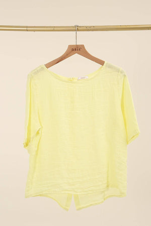 ROUND NECK T-SHIRT BUTTONED AT THE BACK 100% LINEN