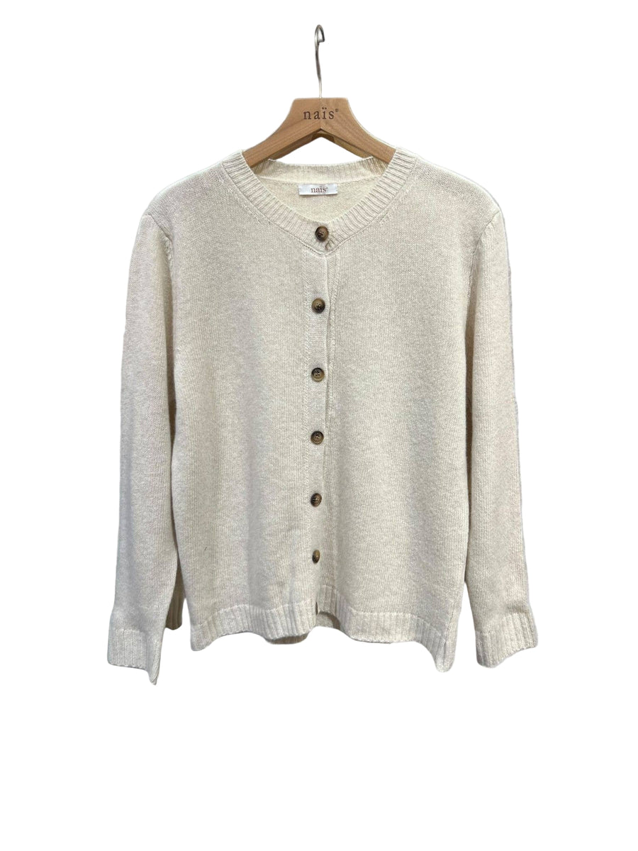 Crew neck cardigan 100% extra fine merino wool