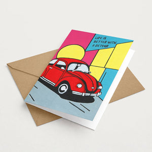 Life Is Better With a Detour | Vintage Car Greeting Card