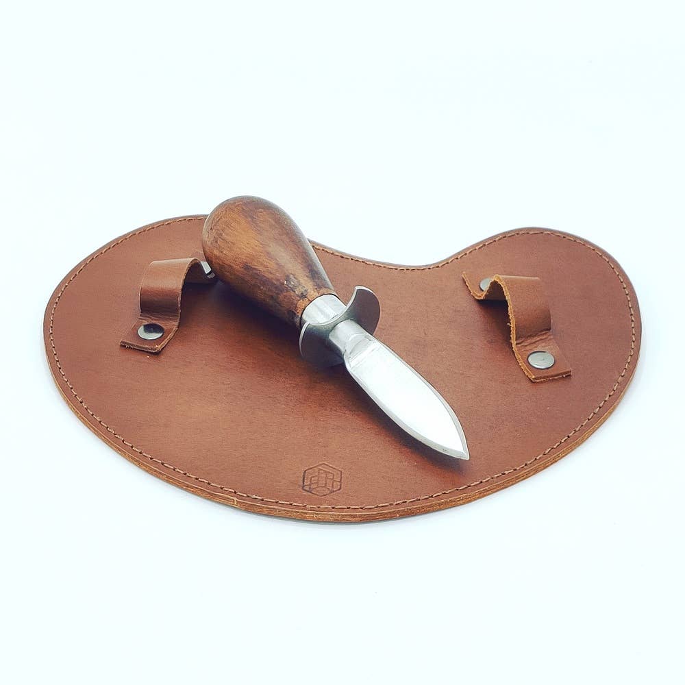 Oyster knife with leather glove