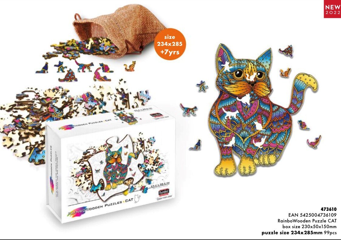 Rainbow Wooden Puzzle, Cat