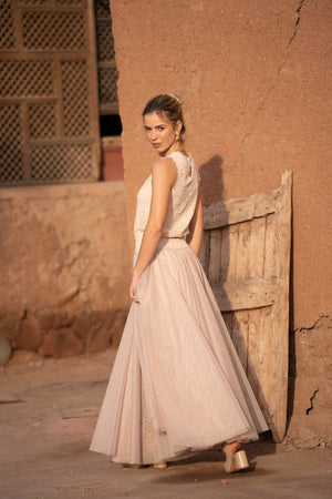 Maria maxi-length tulle skirt PLUS SIZE / TALL - CK08365: Old rose / 2S/M
