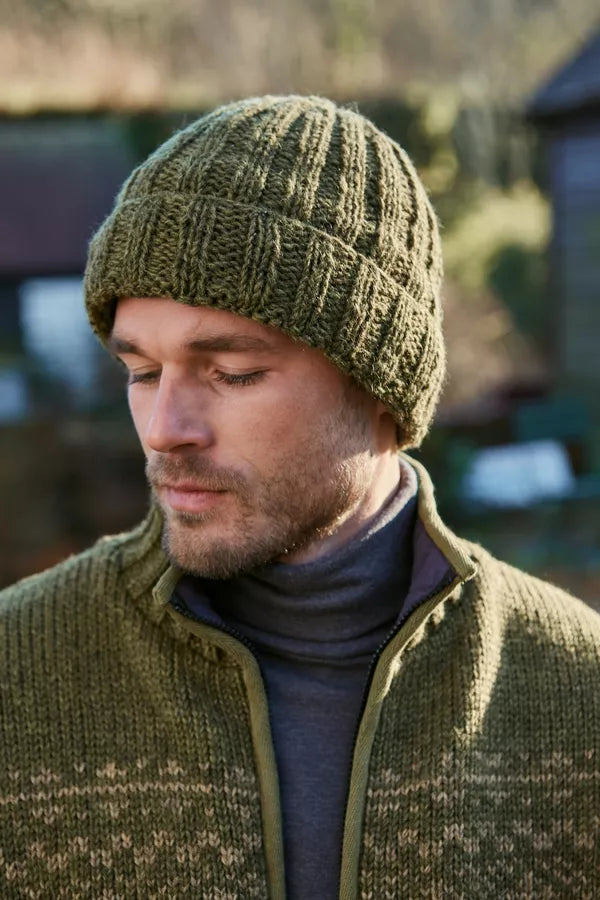 Mens Shetland Roll Back Beanie Moss