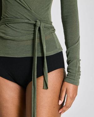 Anne Wool Wrap Top - Olive Night