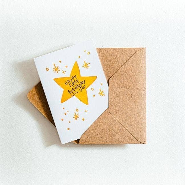 Happy First Birthday Little Star Letterpress Birthday Card