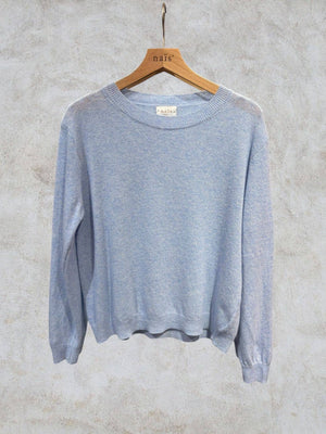 Short-sleeve round neck sweater in 100% extrafine merino wool