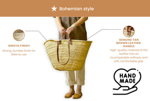 FRENCH BASKET large with double leather handles, market basket