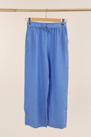 WIDE-LEG PANTS WITH ELASTIC WAIST AND POCKETS 100% LINEN