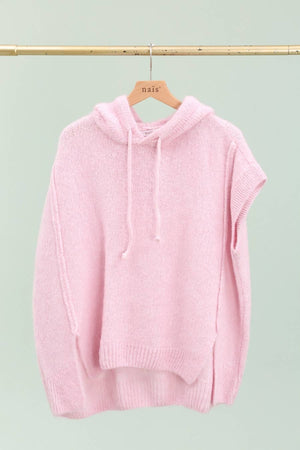 Mohair and wool hooded poncho with exposed seams