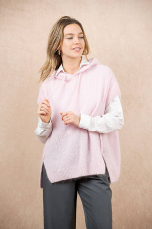 Mohair and wool hooded poncho with exposed seams