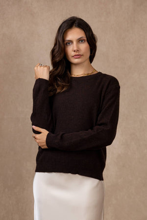 Short-sleeve round neck sweater in 100% extrafine merino wool