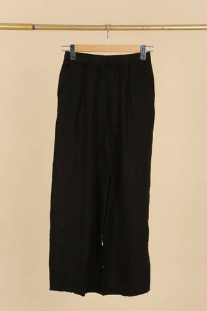 WIDE-LEG PANTS WITH ELASTIC WAIST AND POCKETS 100% LINEN