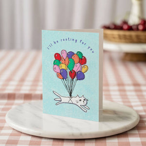 Encouragement Balloon Cat Greeting Card Quirky Feline Design