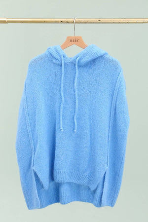 Mohair and wool hooded poncho with exposed seams