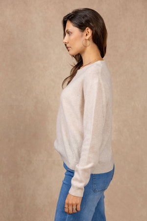 Short-sleeve round neck sweater in 100% extrafine merino wool