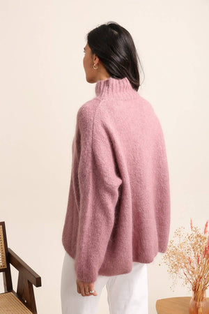 Oversized High Neck Sweater, Old Rose