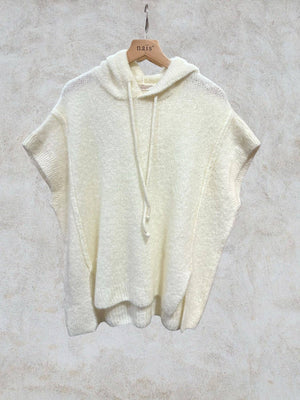 Mohair and wool hooded poncho with exposed seams