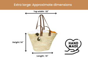 FRENCH BASKET large with double leather handles, market basket