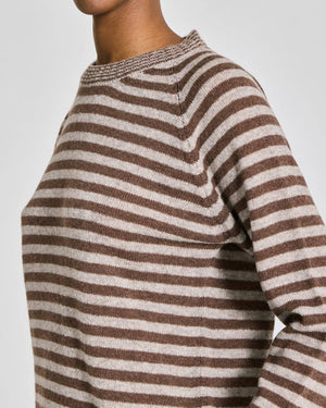 Gertrud L/S Striped Pullover Lambswool Knit - Striped Grey / Brown