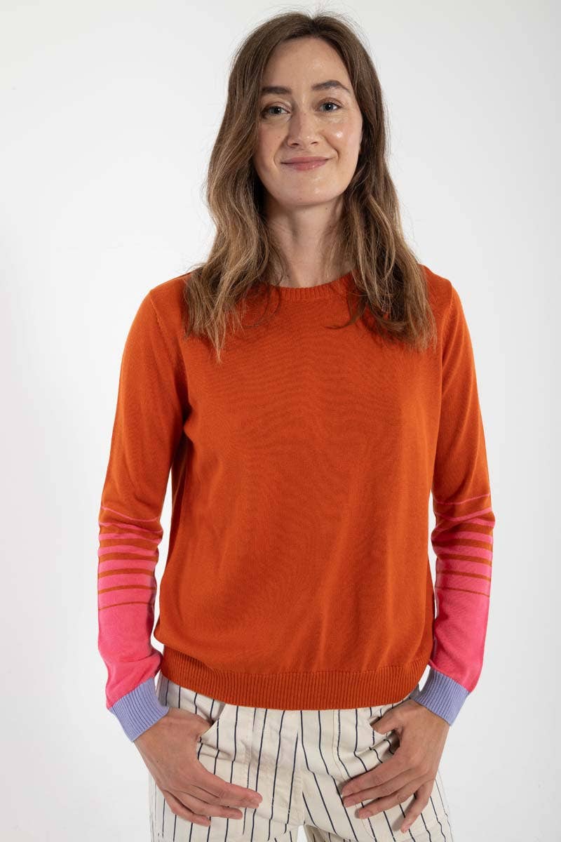 Danepool Cotton Knit Sweater Light Rust/Bright Pink/Purple