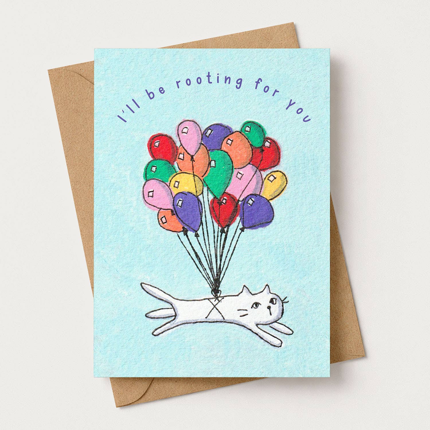Encouragement Balloon Cat Greeting Card Quirky Feline Design