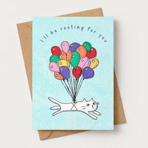 Encouragement Balloon Cat Greeting Card Quirky Feline Design